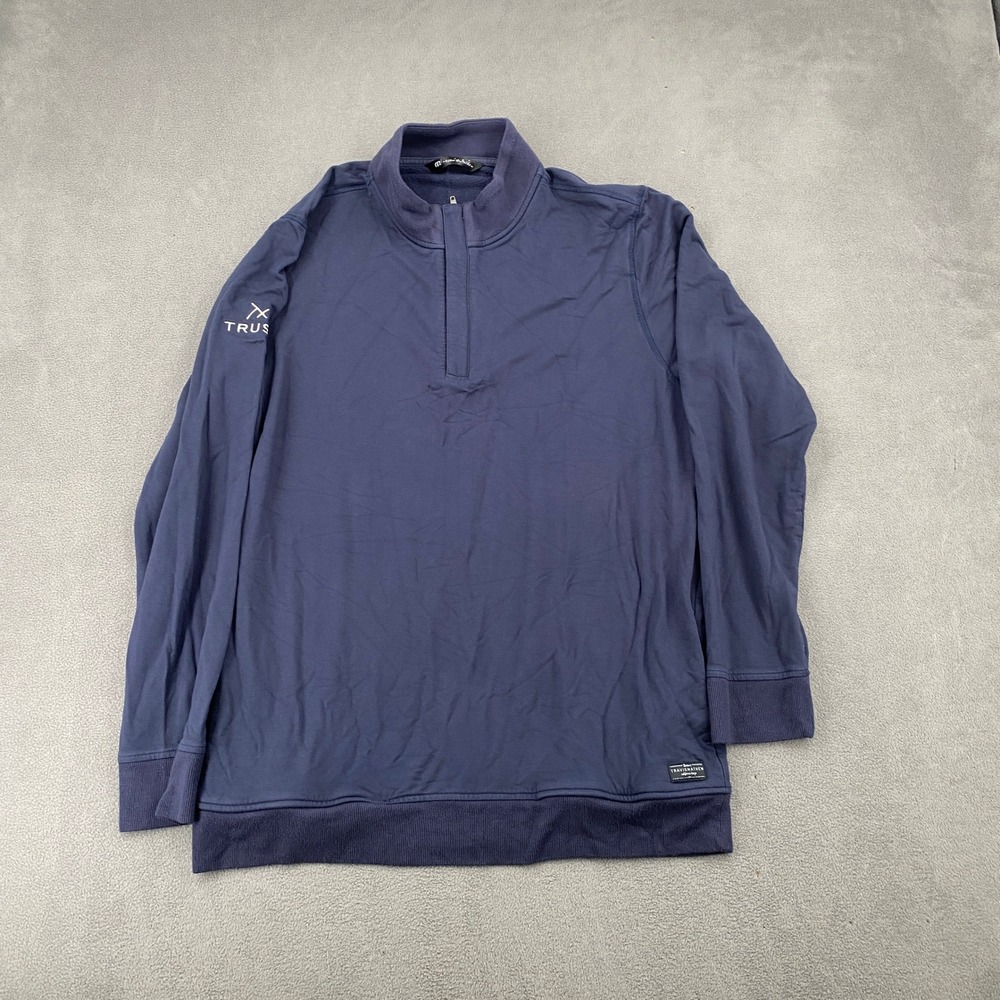 TravisMathew Mens XL Navy Blue Truss Logo Quarter Zip Fleece Pullover Sweater